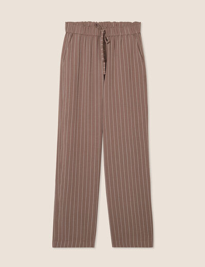 Pantalon large taille haute taupe femme