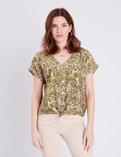 Blouse manches courtes ample vert olive femme