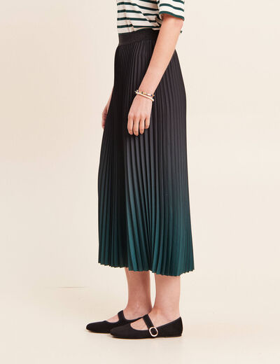 Jupe midi patineuse pliss&eacute;e vert fonc&eacute; femme