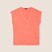 T-shirt col v manches courtes orange fluo femme