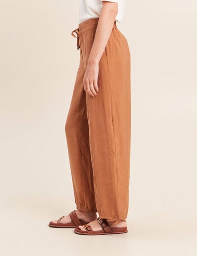 Pantalon taille haute 7/8&egrave;me resserr&eacute; beige femme