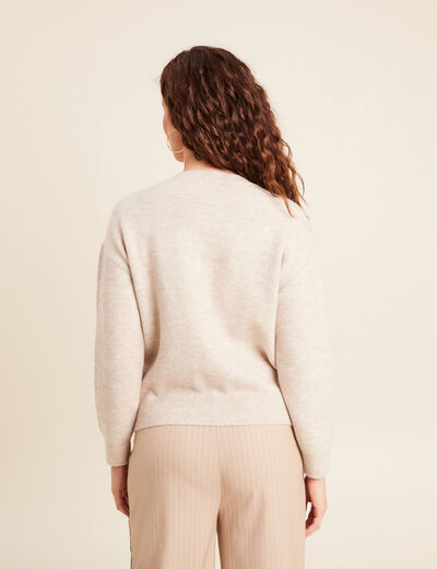 Gilet droit mi-long col rond beige femme