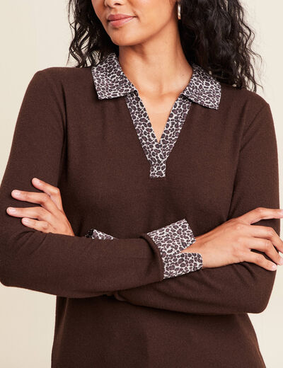 T-shirt manches longues marron foncé femme