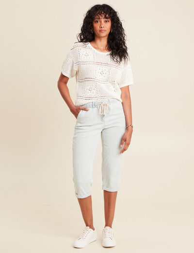 Pantacourt coupe mom denim bleach femme