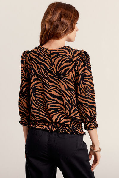 T-shirt manches 3/4 marron clair femme