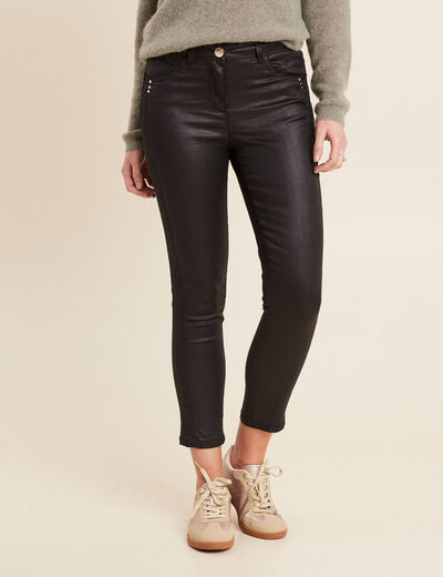 Pantalon ajusté enduit noir femme