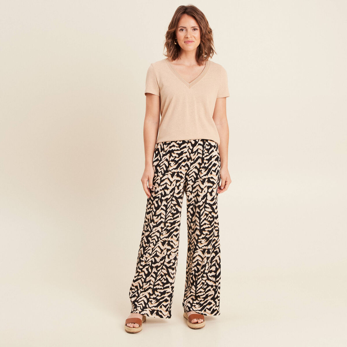 Pantalon large taille haute noir femme