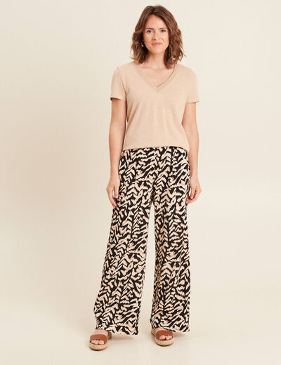 Pantalon large taille haute noir femme