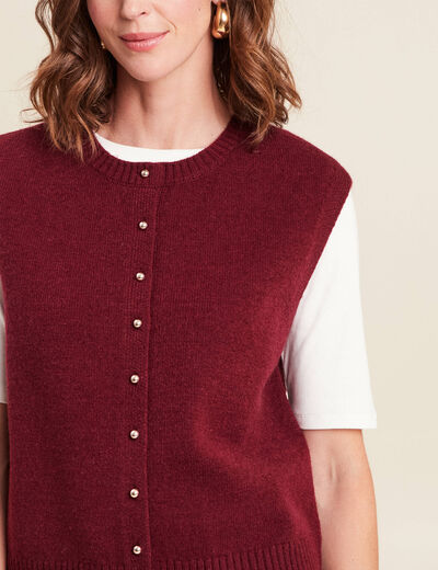 gilet droit court sans manches col rond bordeaux femme