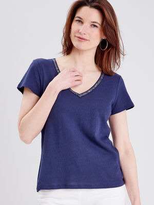 T shirt manches courtes bleu marine femme