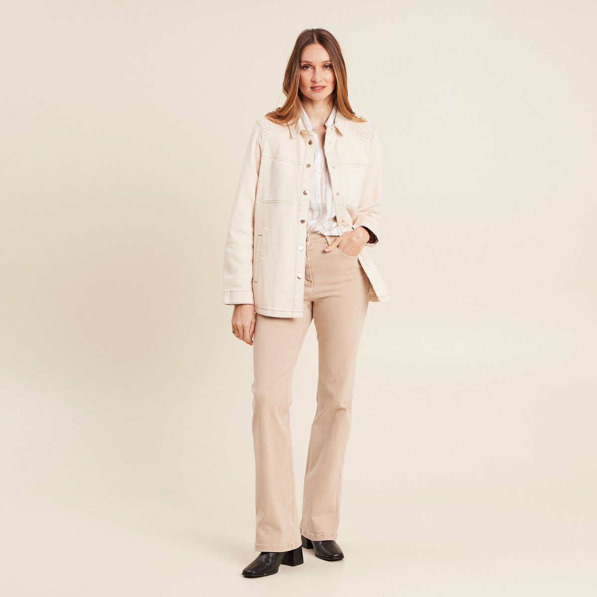 Surchemise boutonnée ivoire femme