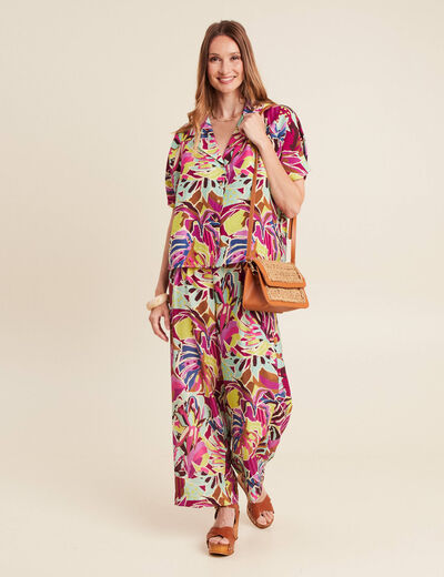 Pantalon large taille haute mauve femme