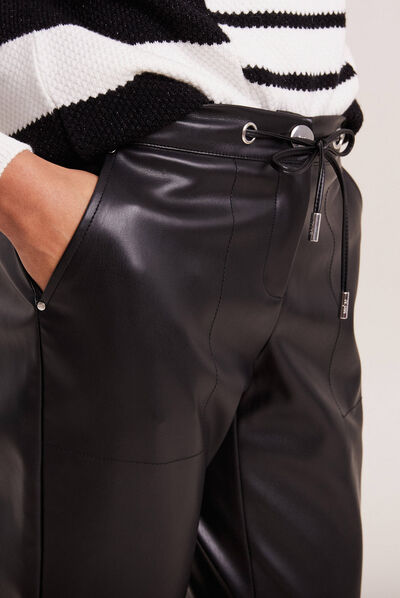 Pantalon ample simili cuir noir femme