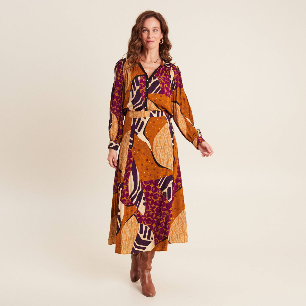 Jupe longue évasée multicolore femme