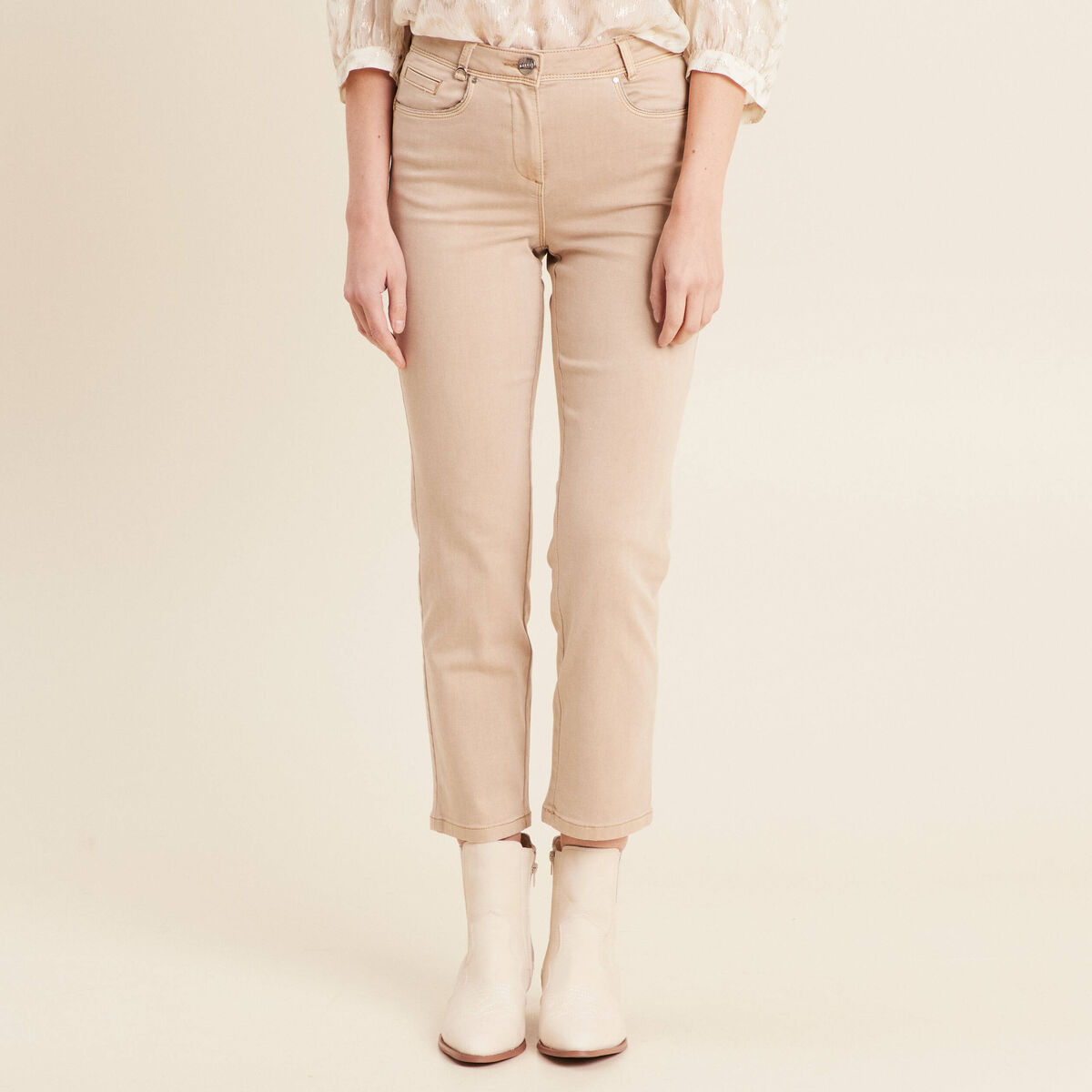 Jean droit 7/8ème denim beige femme