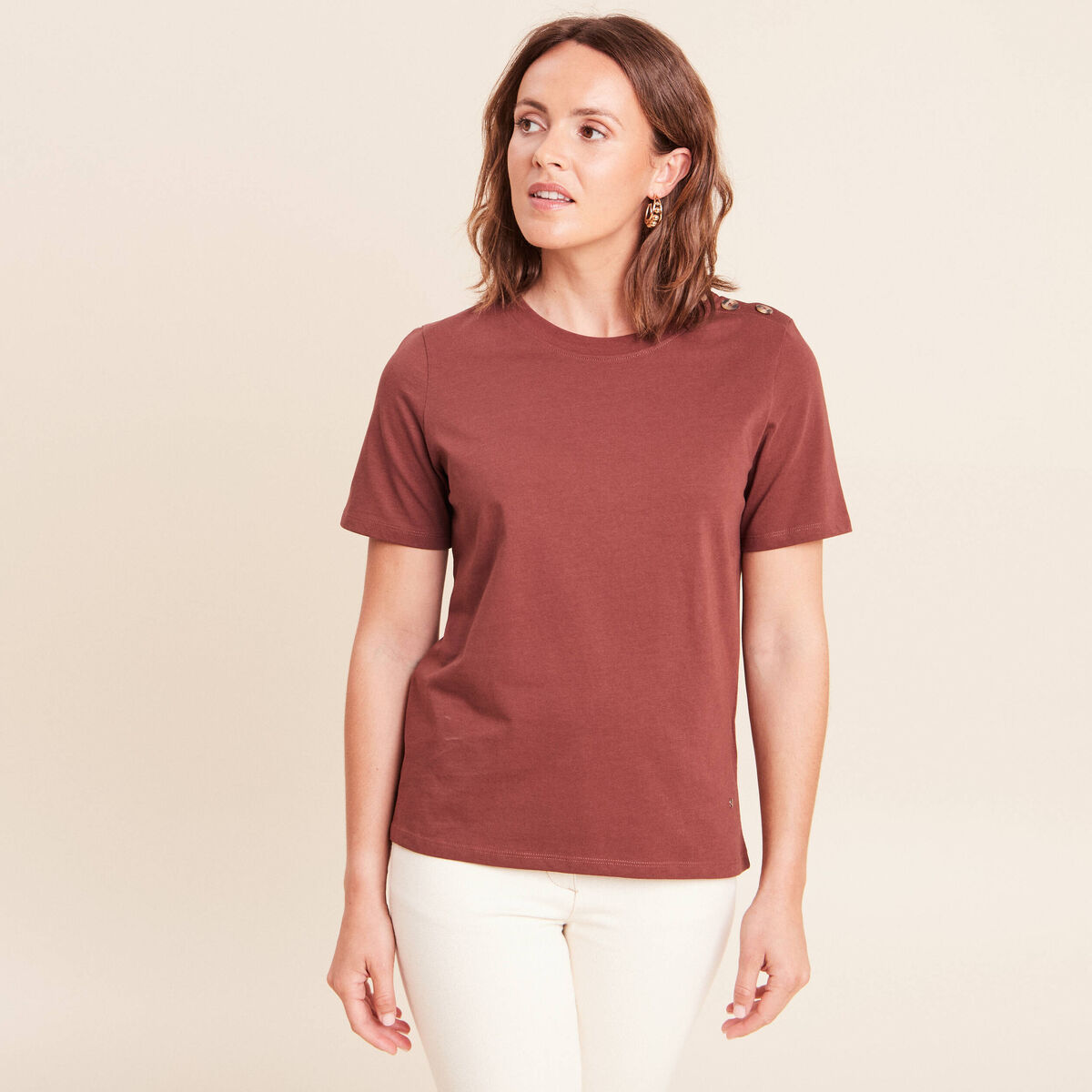 T-shirt manches courtes marron femme