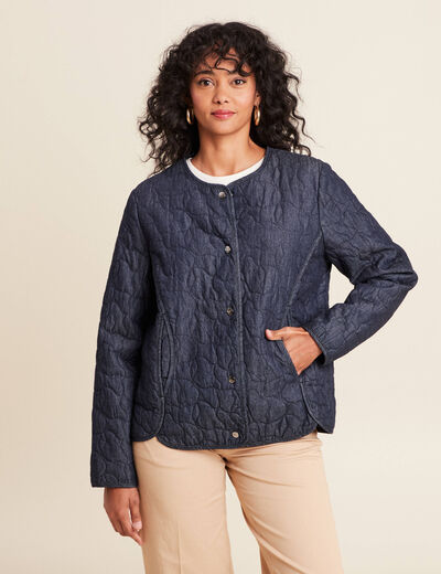 Doudoune doublée sans col denim brut femme