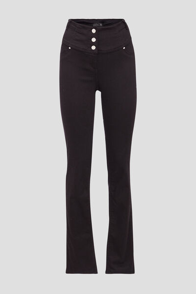 Jean droit effet gainant denim noir femme