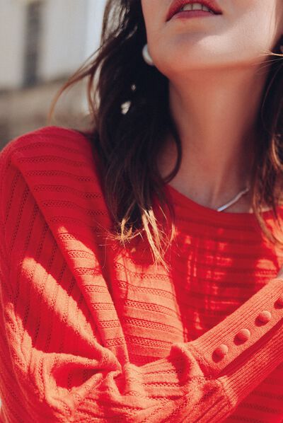 Pull manches longues orange femme
