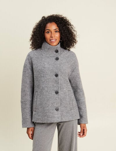 Manteau doubl&eacute; col montant gris clair femme