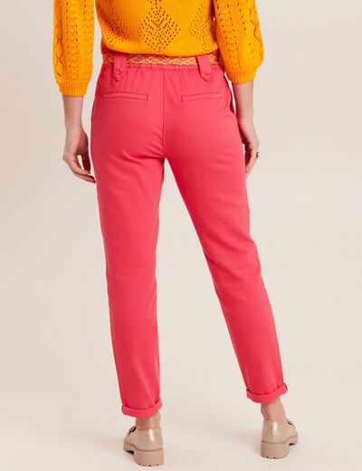 Pantalon carotte ceinturé rose cerise femme