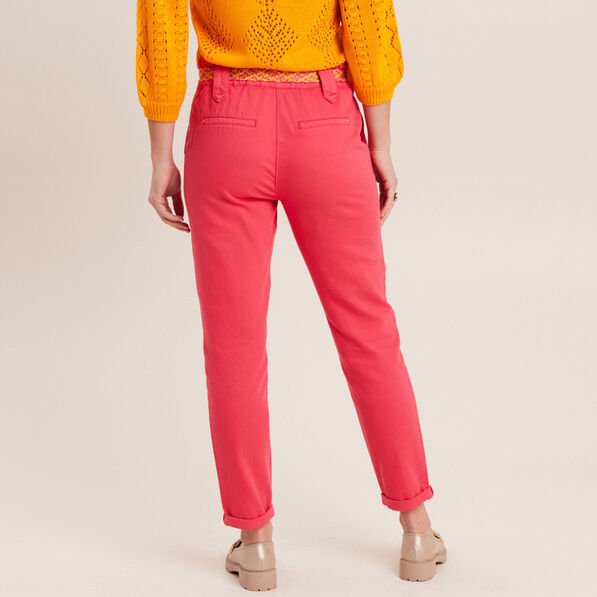 Pantalon carotte ceinturé rose cerise femme