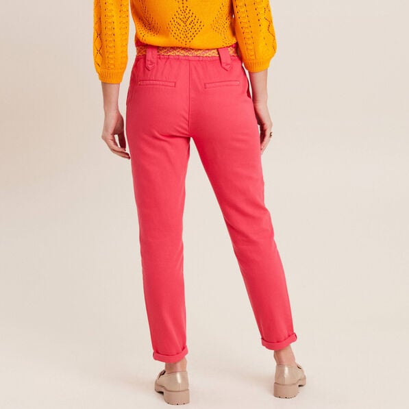 pantalon carotte ceinture rose cerise femme Pantalon carotte ceinturé rose cerise femme