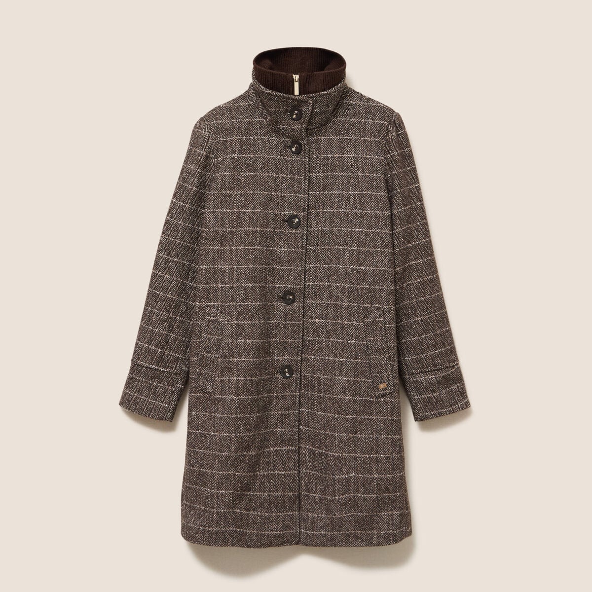 Manteau col montant doubl&eacute; marron femme