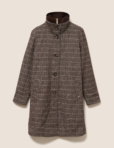 Manteau col montant doubl&eacute; marron femme