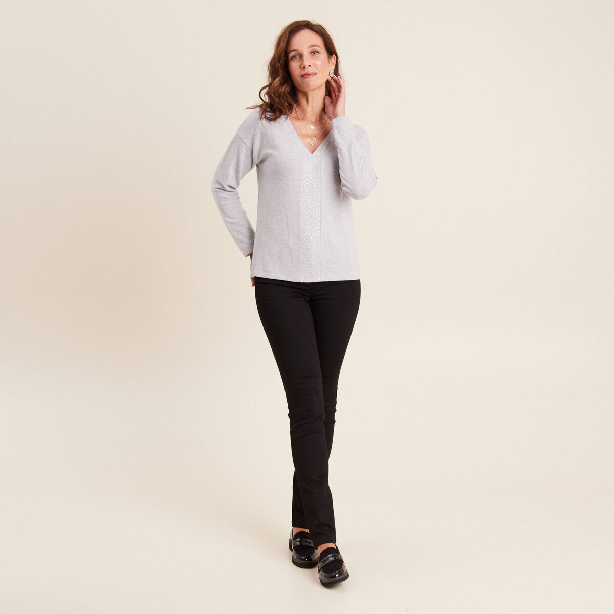 T-shirt manches longues gris clair femme