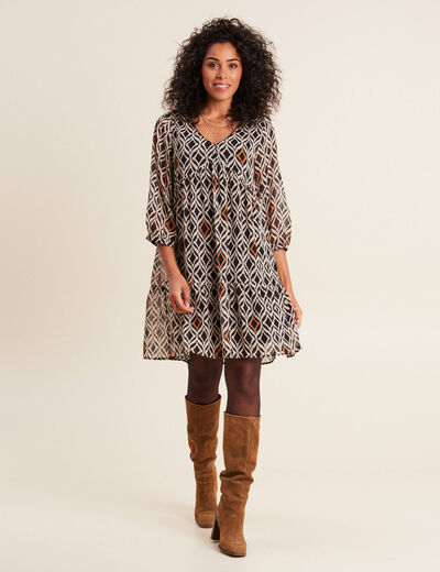 Robe évasée manches 3/4 blanc femme