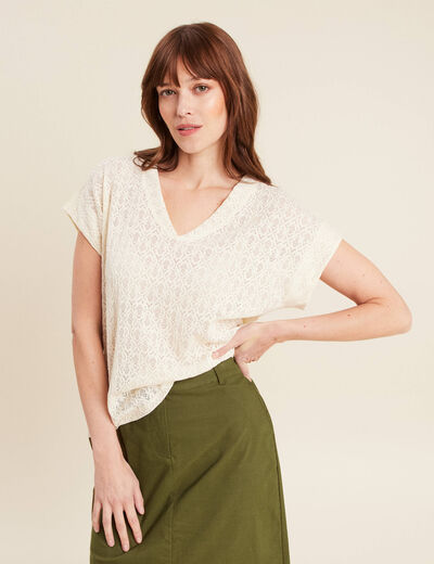 T-shirt manches courtes ecru femme