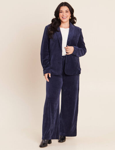 Veste tailleur velours bleu marine femme