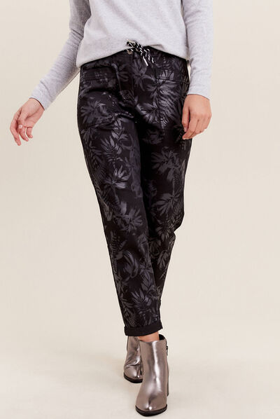 Pantalon paperbag enduit noir femme