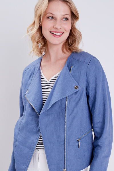 Veste droite zippée bleu femme