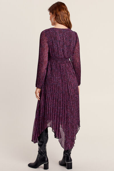 Robe longue droite plissée violet femme