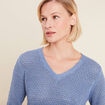 Pull manches longues col en V bleu ciel femme