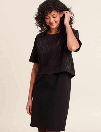 Robe bi-mati&egrave;re droite noir femme