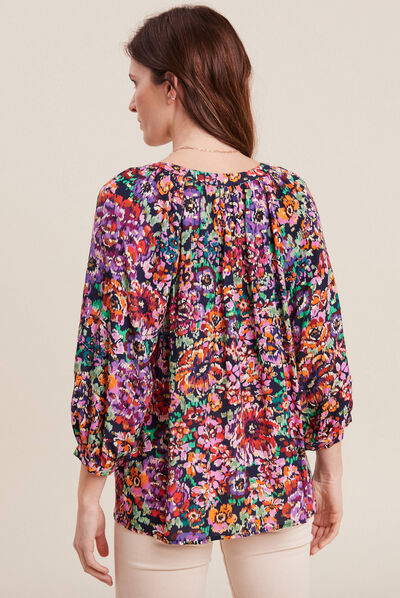 Blouse manches 3/4 multicolore femme