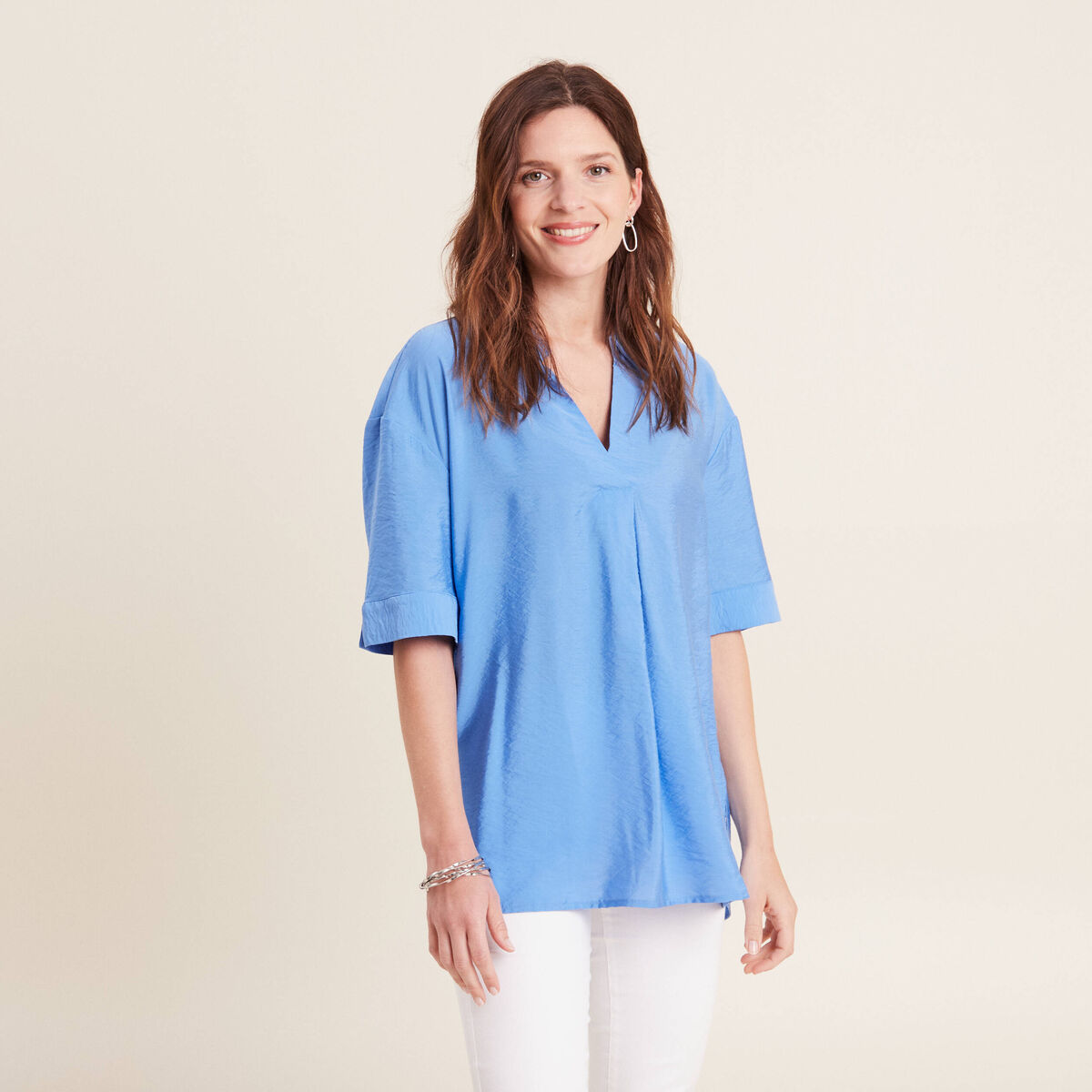 Blouse manches 3/4 bleu femme