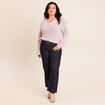 Pull droit long col v manches longues rose fushia femme