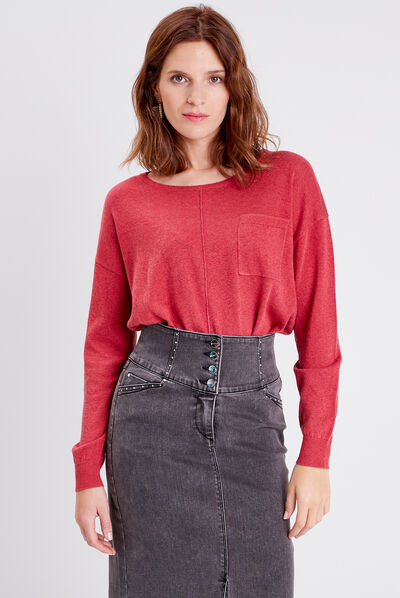 Pull manches longues rose framboise femme