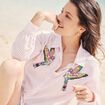 Chemise droite mi-longue en coton rose femme
