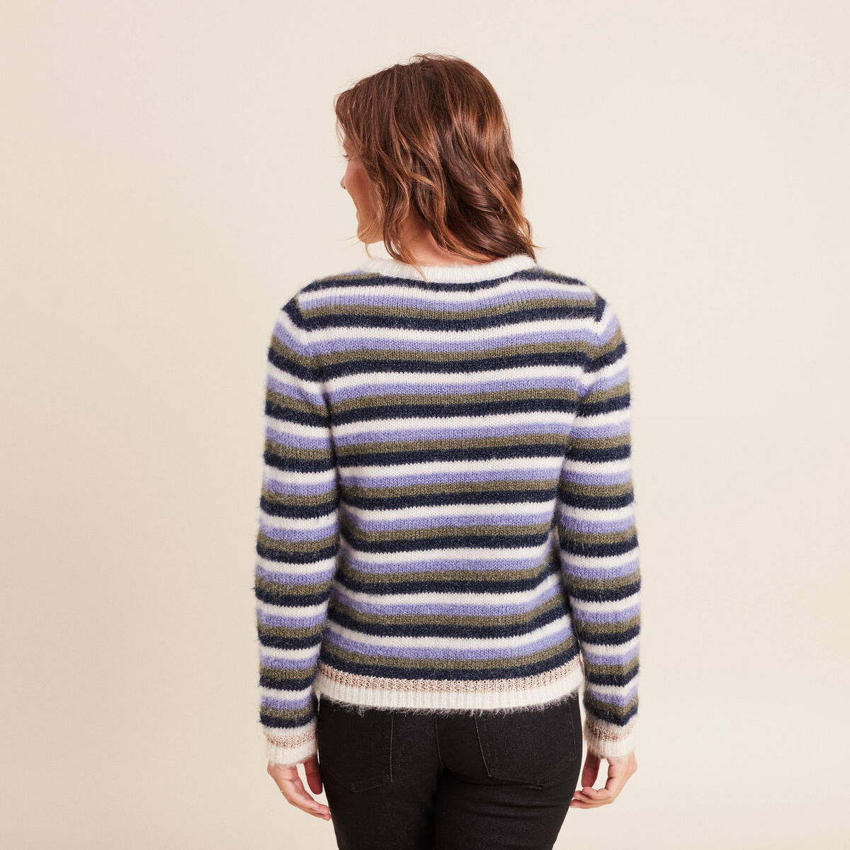 Pull manches longues col rond bleu femme