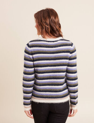 Pull manches longues col rond bleu femme
