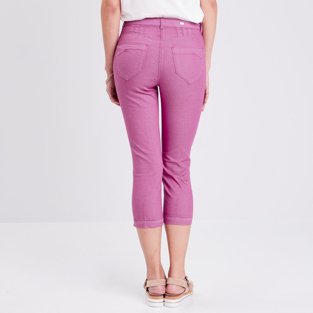 Pantacourt droit taille haute violet femme
