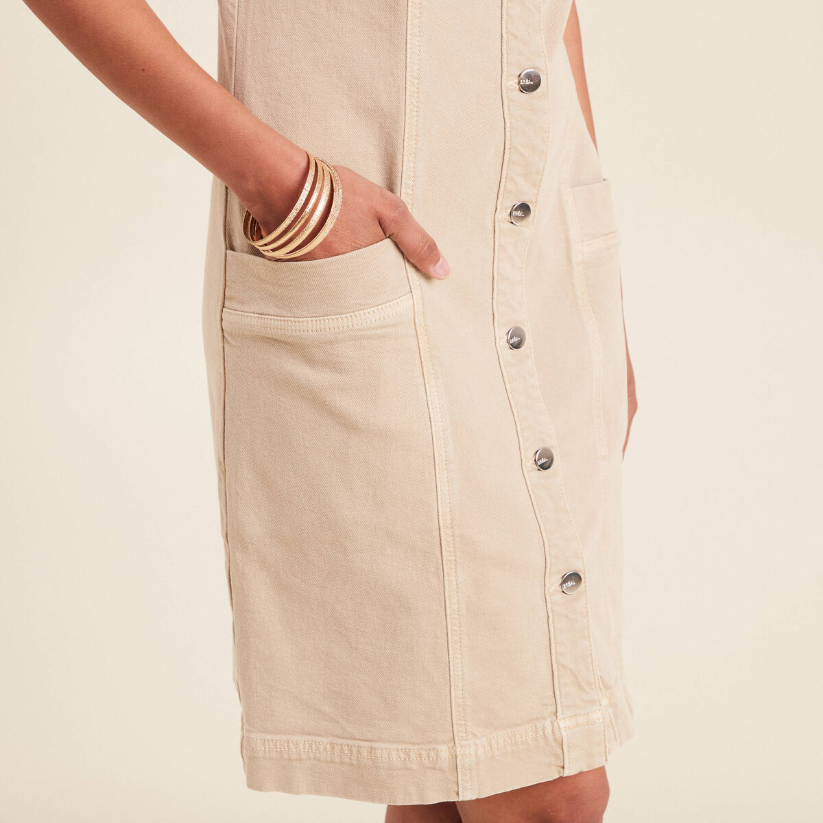 Robe droite en jean denim beige femme
