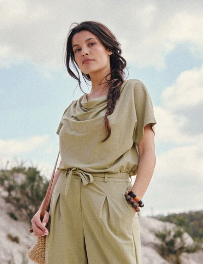 T-shirt manches courtes vert olive femme