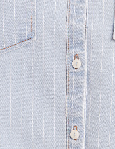 Chemise jean col chemise manches 3/4 blanc femme