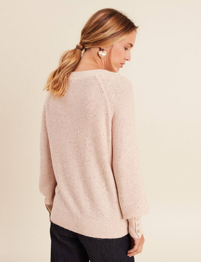 Pull col rond manches longues &agrave; sequins rose poudr&eacute;e femme